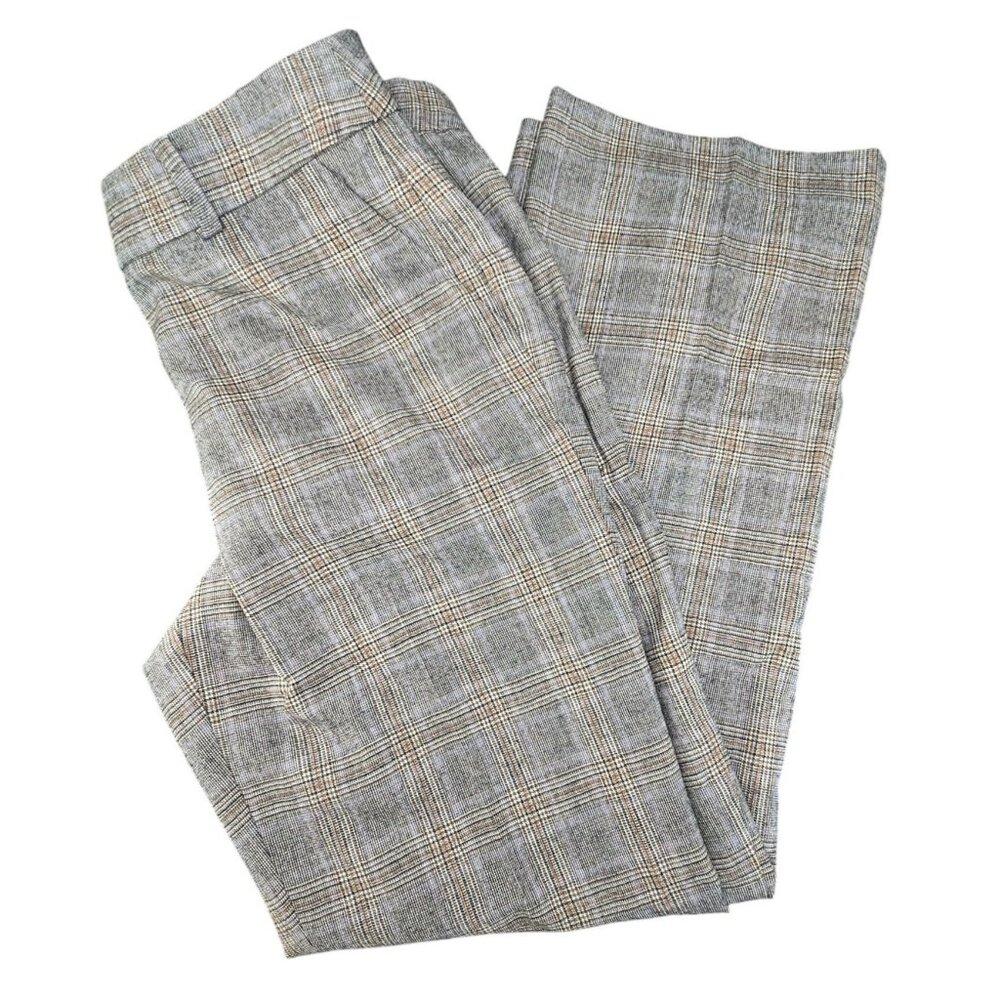 Talbots Womens Pants Plaid Wool Blend Trousers Size 6P Gray Brown JJ3908